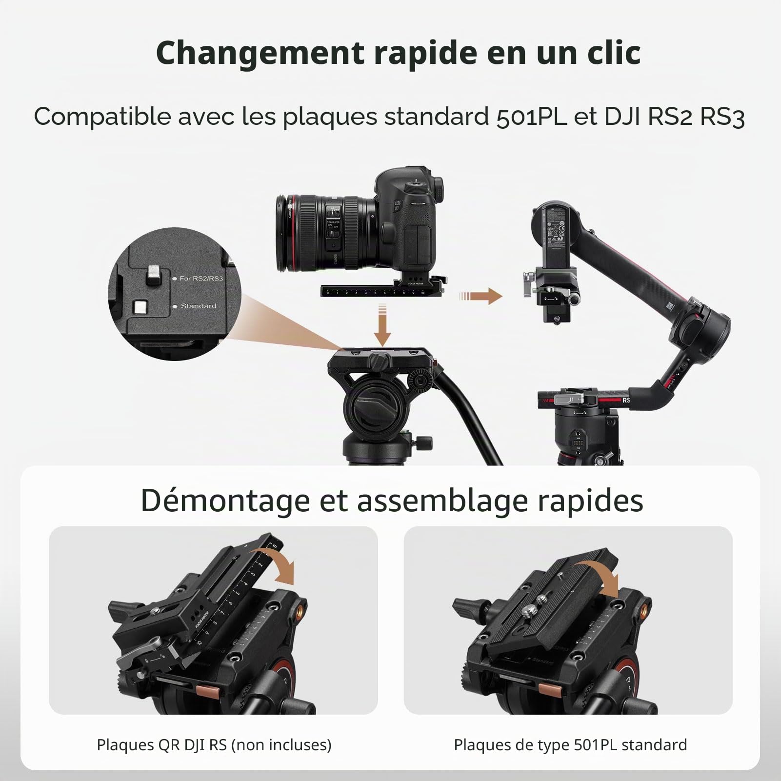 Cayer CF2451 Trépied vidéo 67 Pouces en Fibre de Carbone avec tête de traînée Fluide, trépied DSLR Compact à 4 Sections Convertible en Monopode, pour Appareil Photo Reflex numérique Canon Nikon Sony