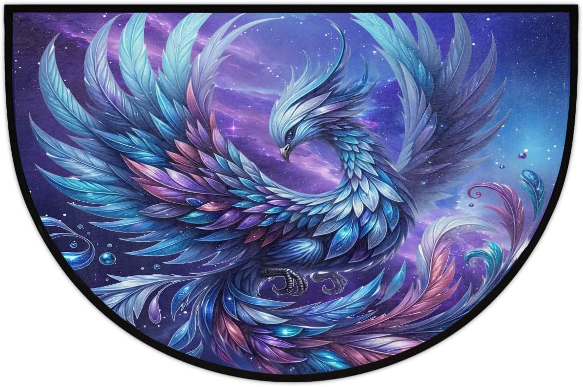 Half Round Doormat Blue Galaxy Phoenix Washable Semi Circle Rug Non Slip Absorbent Half Moon Rug Kitchen Mat for Indoor Outdoor Bathroom Patio Front Welcome Fireplace Hearth Floor Mat