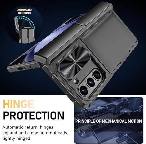 Miniatura 6 de Funda para Samsung Galaxy Z Fold 5 con tarjetero y protección de bisagra, soporte oculto y cubierta de cámara y protector de pantalla integrado,