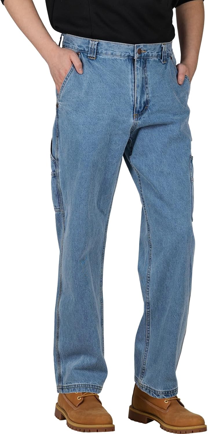 WORK IDEA Men’s Heavy-Duty Carpenter Work Jeans - Cotton Denim with Multiple Utility Pockets & Hammer Loop