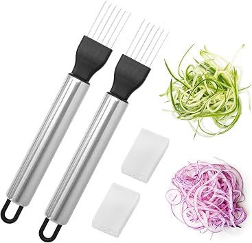 2 PCS Stainless Steel Green Onion Slicer, Multi-Blade Professional Shred Silk the Knife, Multifunctional Silver Chopped Kitchen Slicing Tool Cutter for Vegetables Onion Garlic