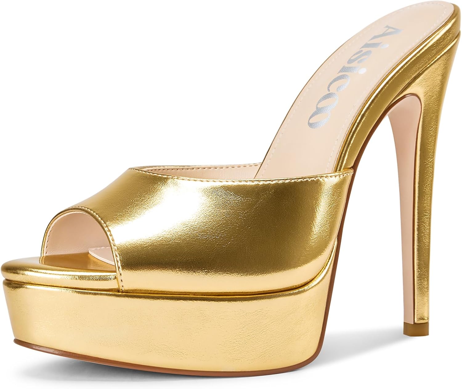 Aisicoo Womens Stiletto High Platform Heel Peep Open Toe Sandals Mules Shoes Slip-on Prom Party Dress Summer 5.3 Inches Heels