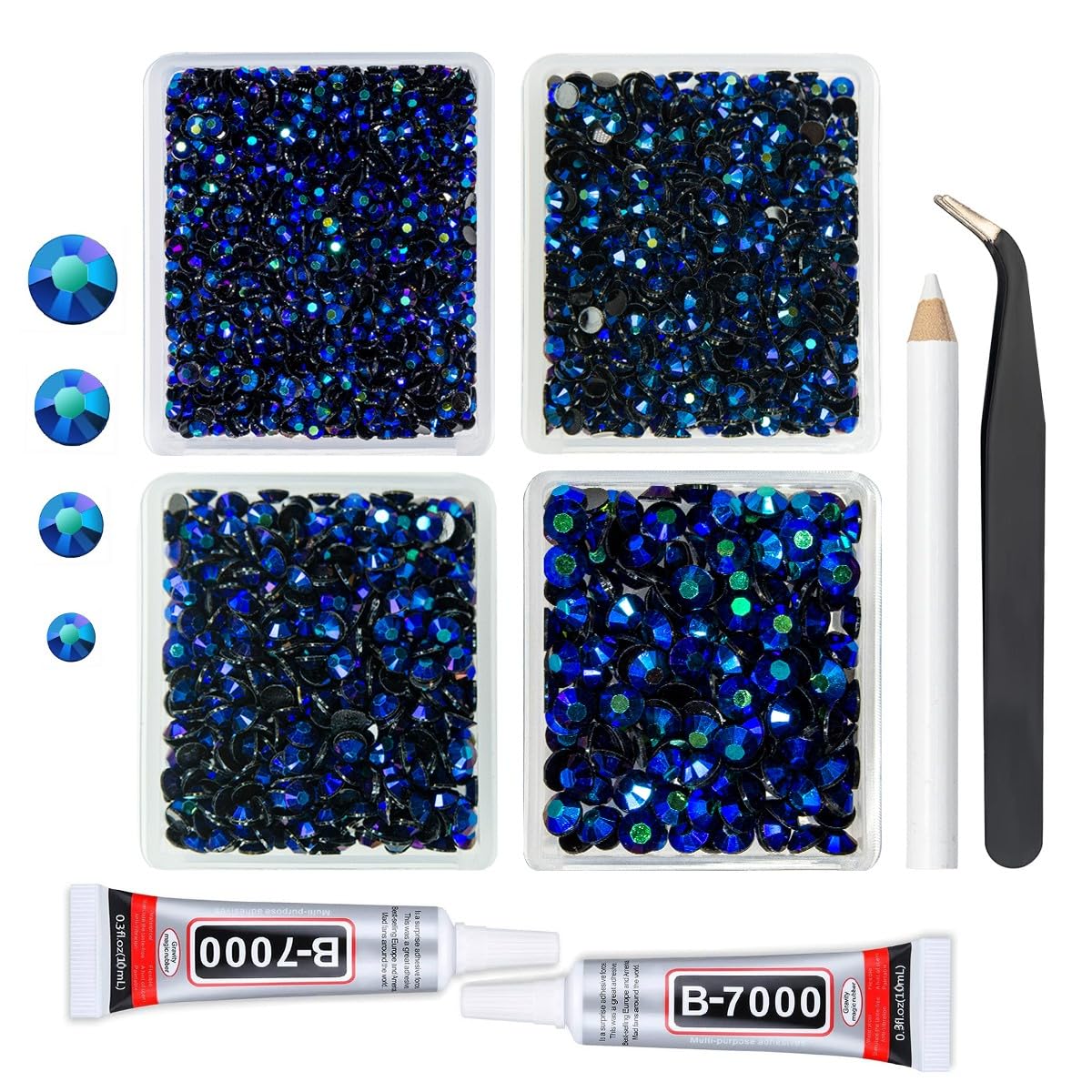 qiipii Sapphire Blue AB Resin Rhinestones w B7000 Jewelry Glue for Bedazzling Crafting 3mm 4mm 5mm 6mm Dark Blue Flatback Jelly Stones Bulk Diamonds