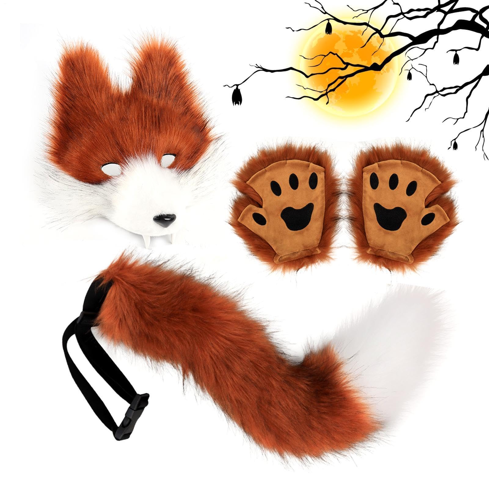 Générique Wolf Tail And Ears | Dress Up Party Faux Paw Gloves And Tails