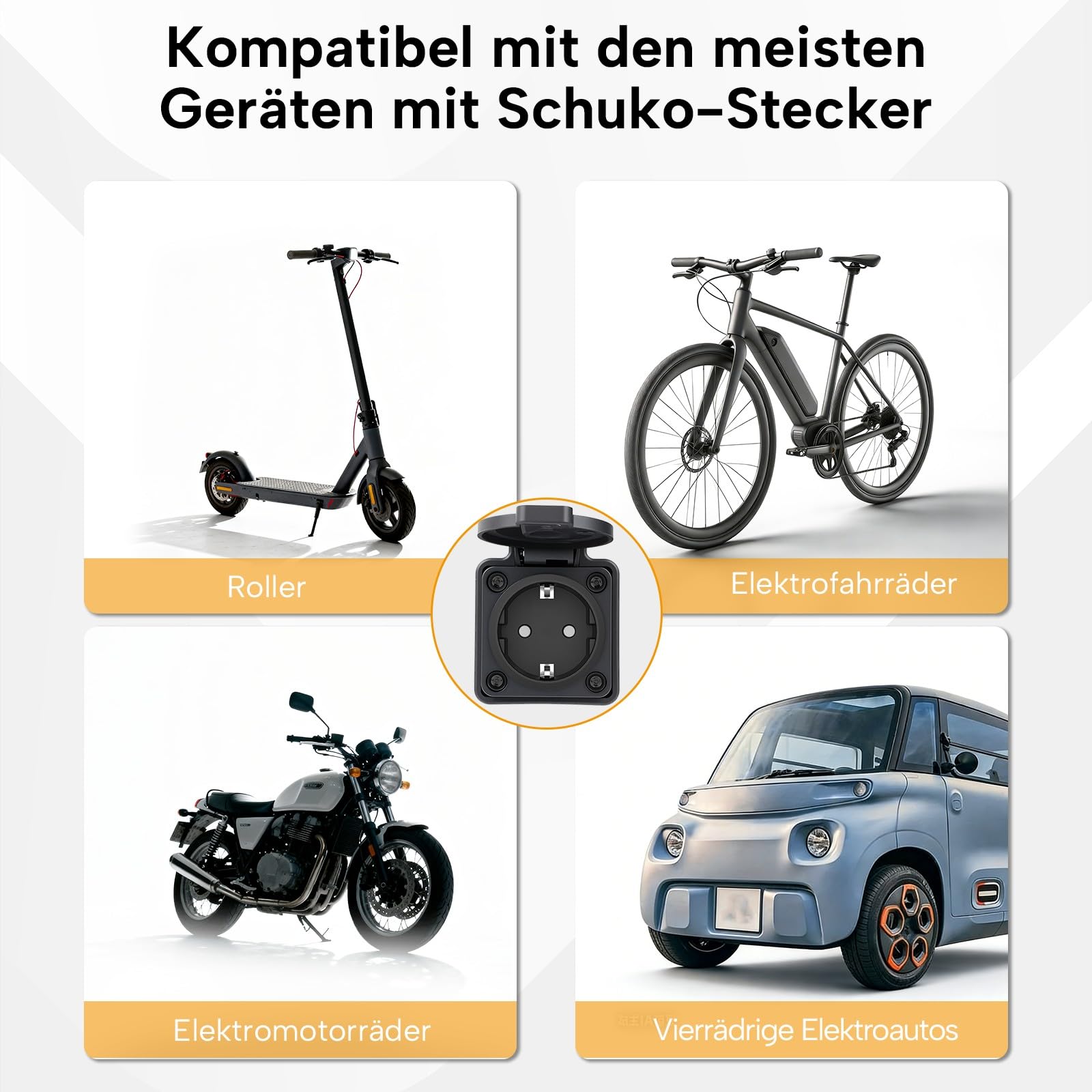 Typ2 auf Schuko Adapter,16A,Ladegerät oder Typ2 Ladestation Adapter | Typ2 auf Schuko Stecker mit Druckschalter für Elektrische Motorräder, E-Scooter und E-Bikes, 3,5 kW, NOT V2L