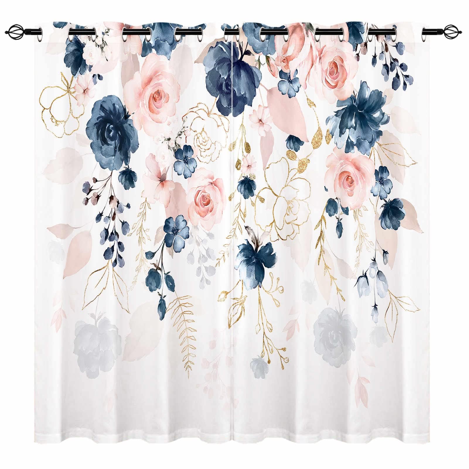 YUANZU Watercolor Flowers Curtains - Spring Floral Leaf Colorful Wildflowers Print Pattern Eyelet Blackout Thermal Room Darkening Window Drapes for Bedroom Living Room 2 Panels W229cm x D183cm
