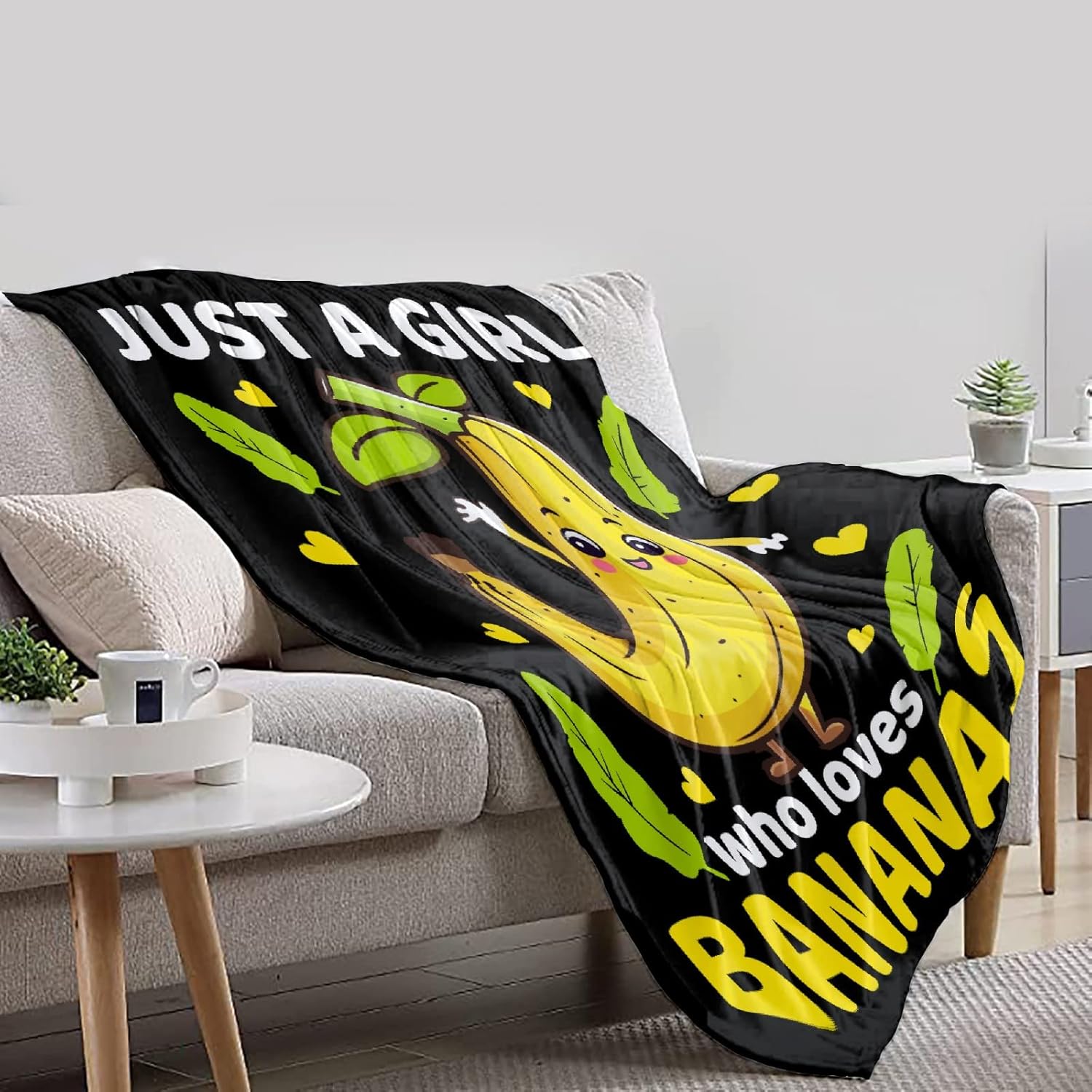 Cute Banana Throw Blanket Gifts for Girls Women Bananas Lover,Just Girl Who Loves Bananas Print Blankets,Soft Plush Flannel Quilt for Bed Sofa Couch Room Decoration 80 x 60in for Adults