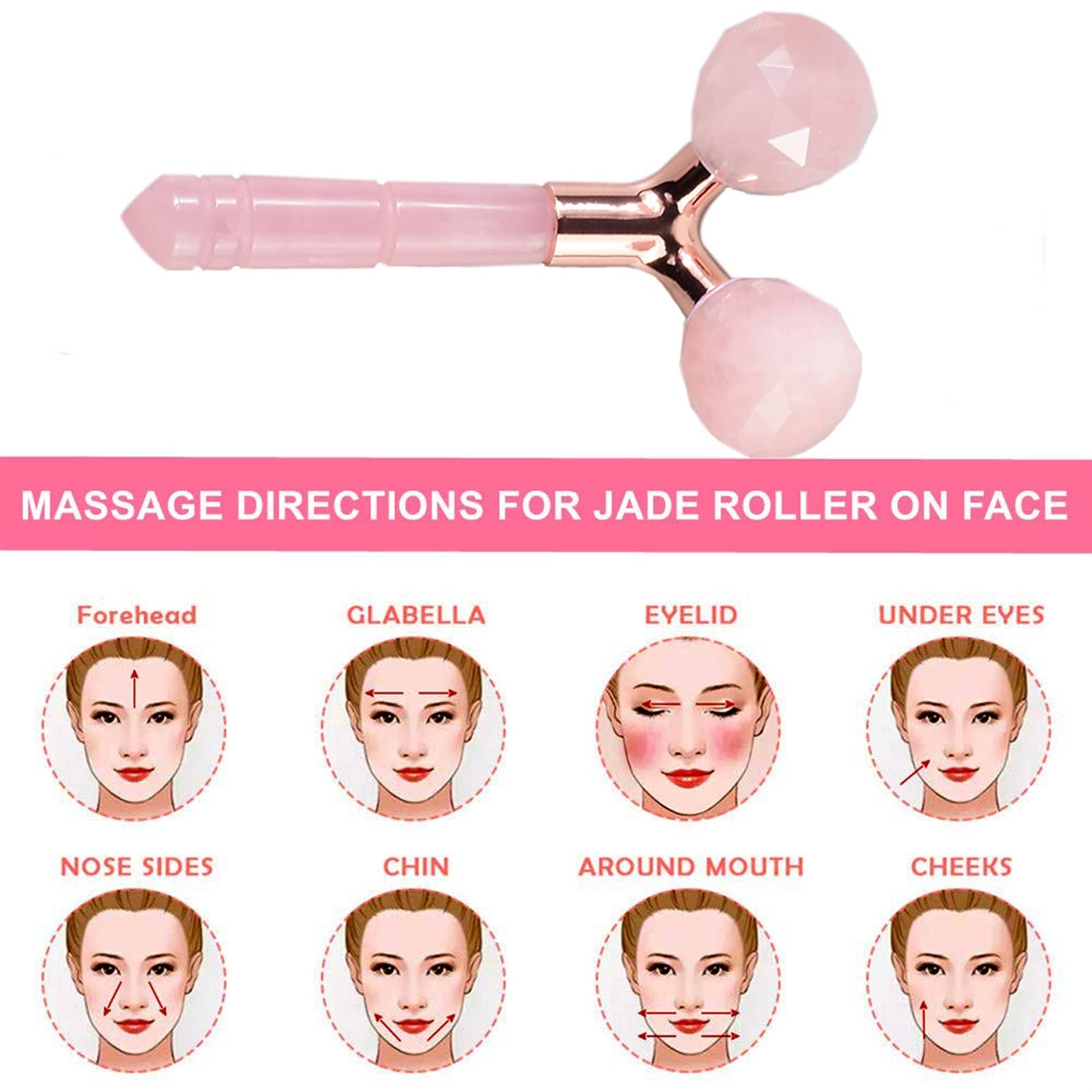 Masażer 3D Rose Quartz masażer do pielęgnacji skóry twarzy rolka do twarzy masażer różowy Jade pielęgnacja twarzy narzędzie wyszczuplające lifting twarzy rolka do masażu Zdrowie i relaks
