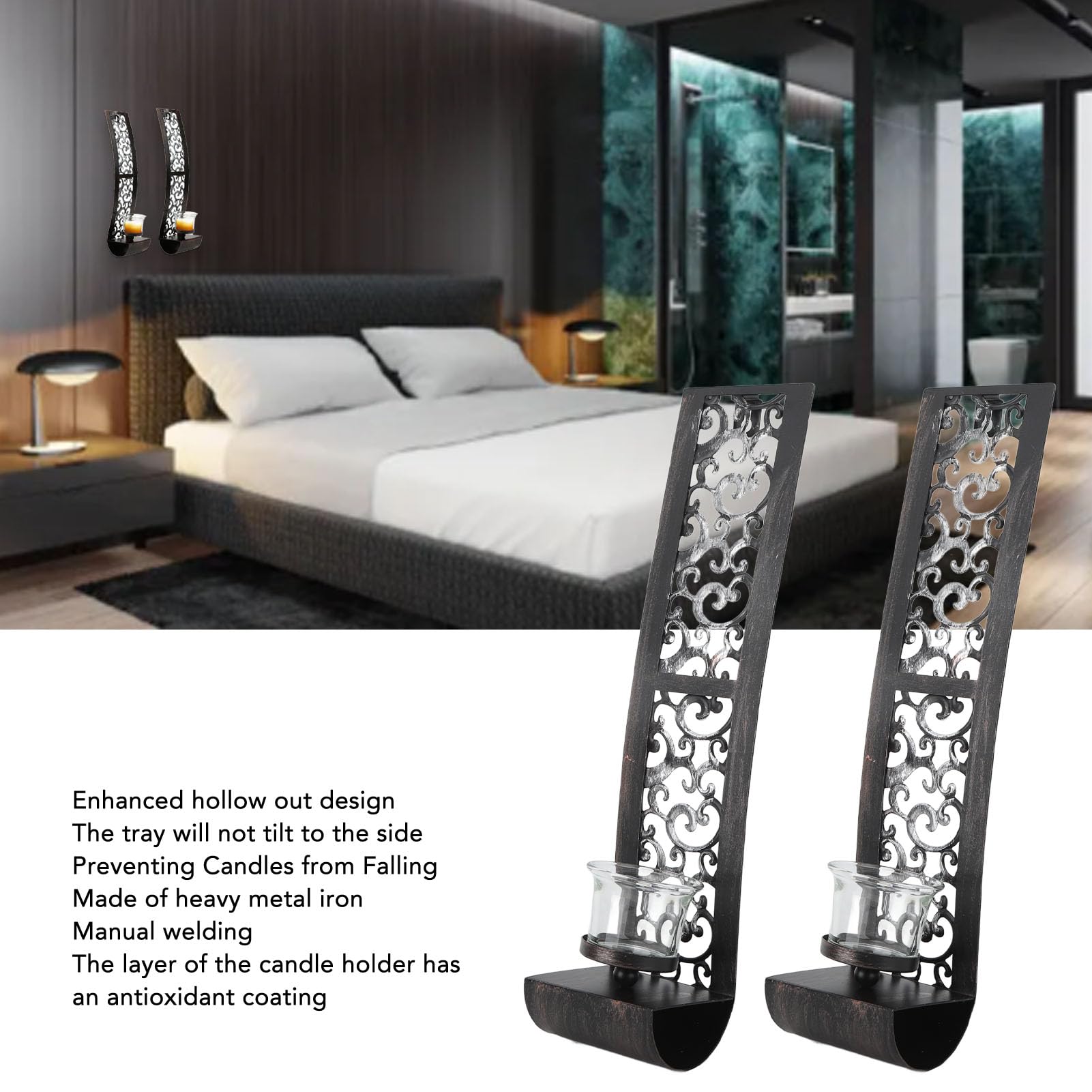 BEIJIALY 2pcs Wall Sconces Candle Holder, Exquisite Iron Art Wall Candlestick Durable Antique Candle Scones Wall Decoration for Home Restaurant Office