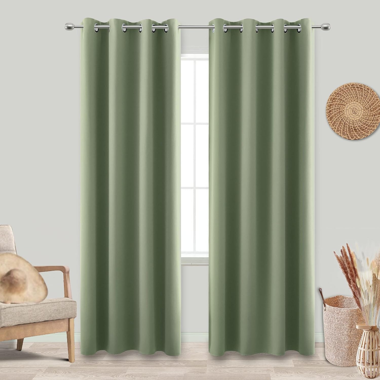 KOUFALL Nursery Curtains for Baby Boy,Blackout Sage Green