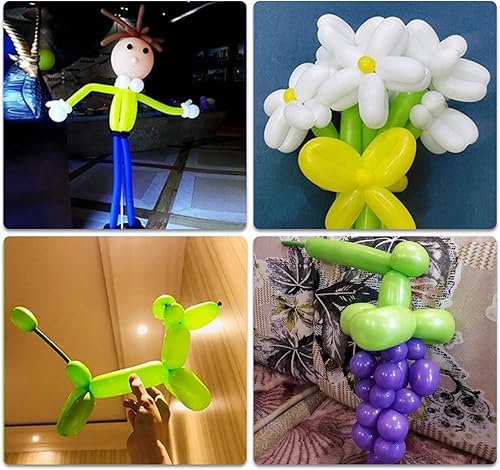 Vista 41 de 100 globos mágicos largos de látex trenzado de 260 Q para forma de animal, cumpleaños, payasos (blanco)