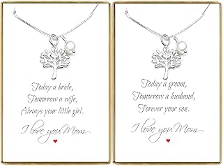 Set of 2 Sterling Silver Tree of Life Necklace, Mother of the Bride Gift from Bride, Mother of the Groom Gift from Groom, 18 inches plus 2 inches extender