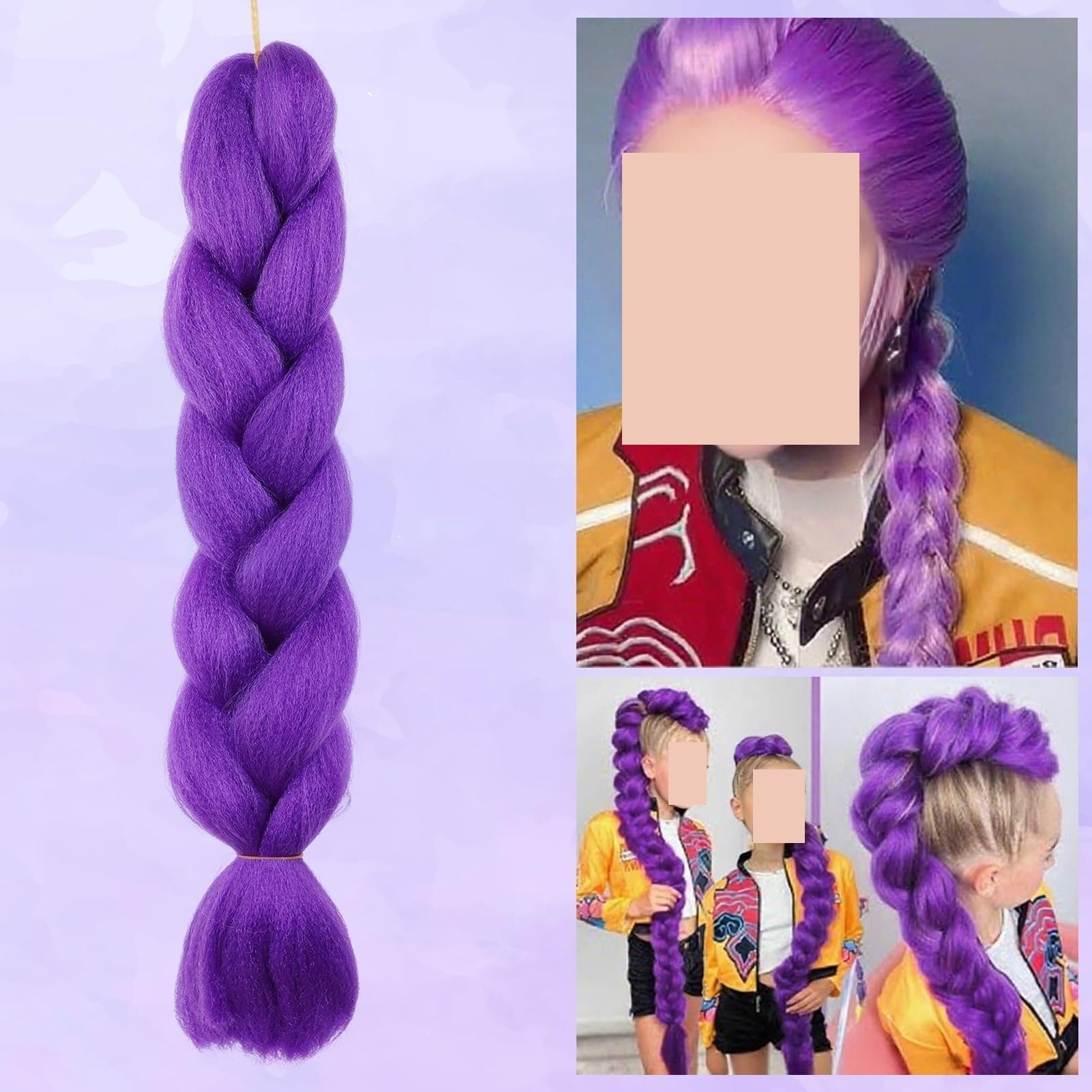 Długie kolorowe warkocze 24 cale, 2 szt., fioletowe, wstępnie rozciągnięte syntetyczne włosy do warkoczyków, przedłużanie włosów(Purple)