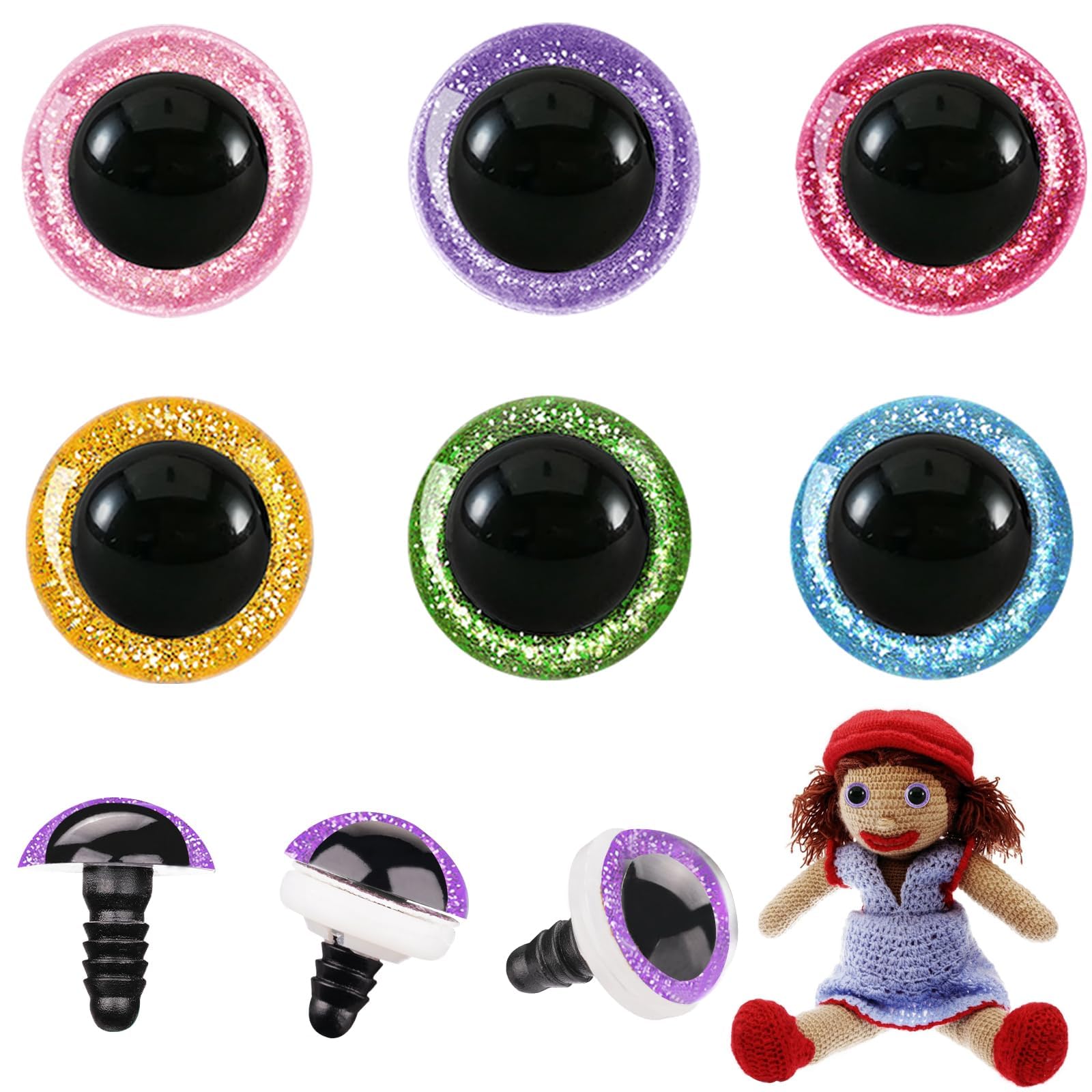 40Pcs Colored Crochet Eyes - 15mm Safety Eyes With Washers For Stuffed Animals