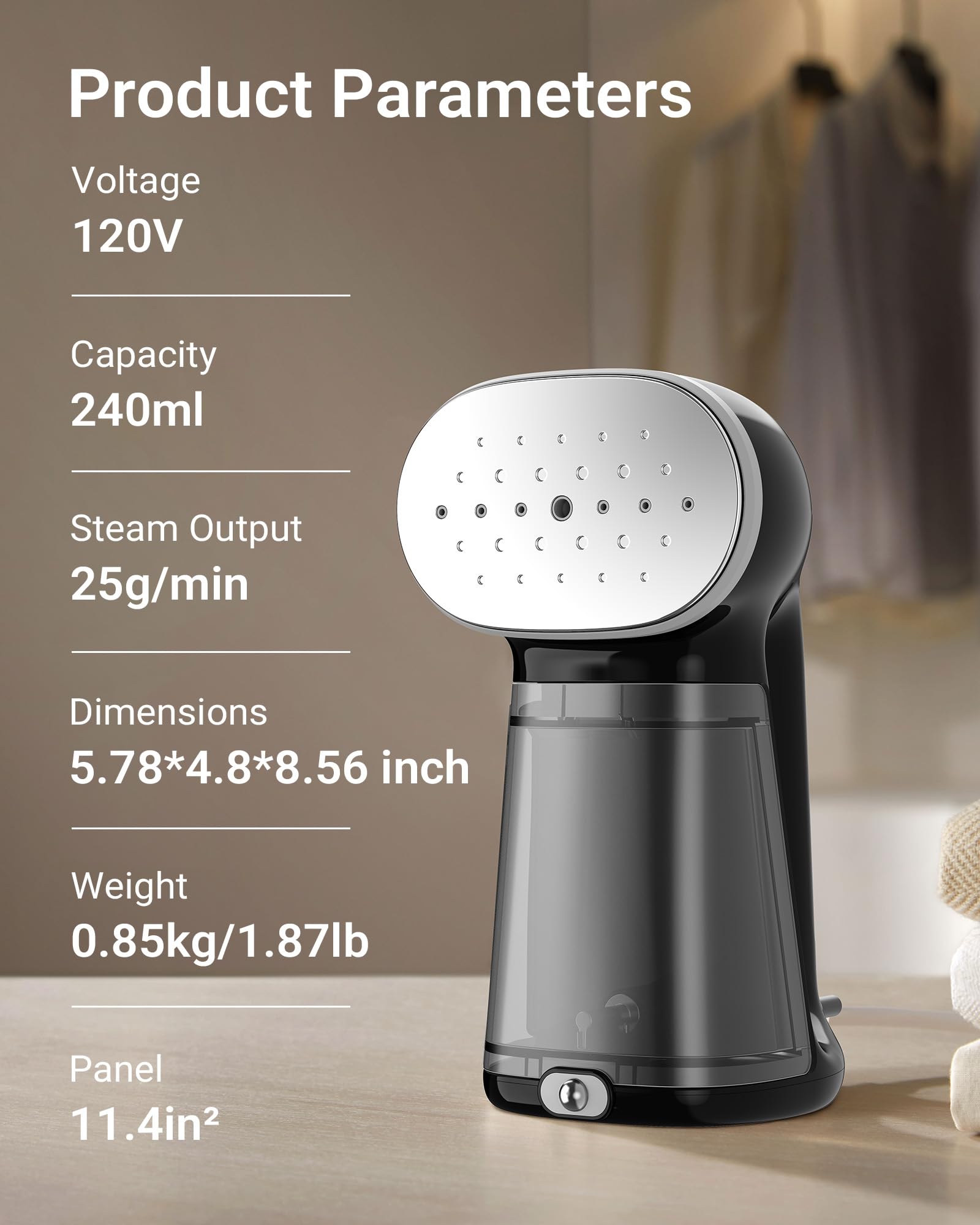 Bear Vaporizador para ropa, potente vaporizador de ropa de mano de 1500 W con tanque de 240 ml, removedor de arrugas de tela de calentamiento rápido de 25 segundos, plancha de vapor portátil de viaje