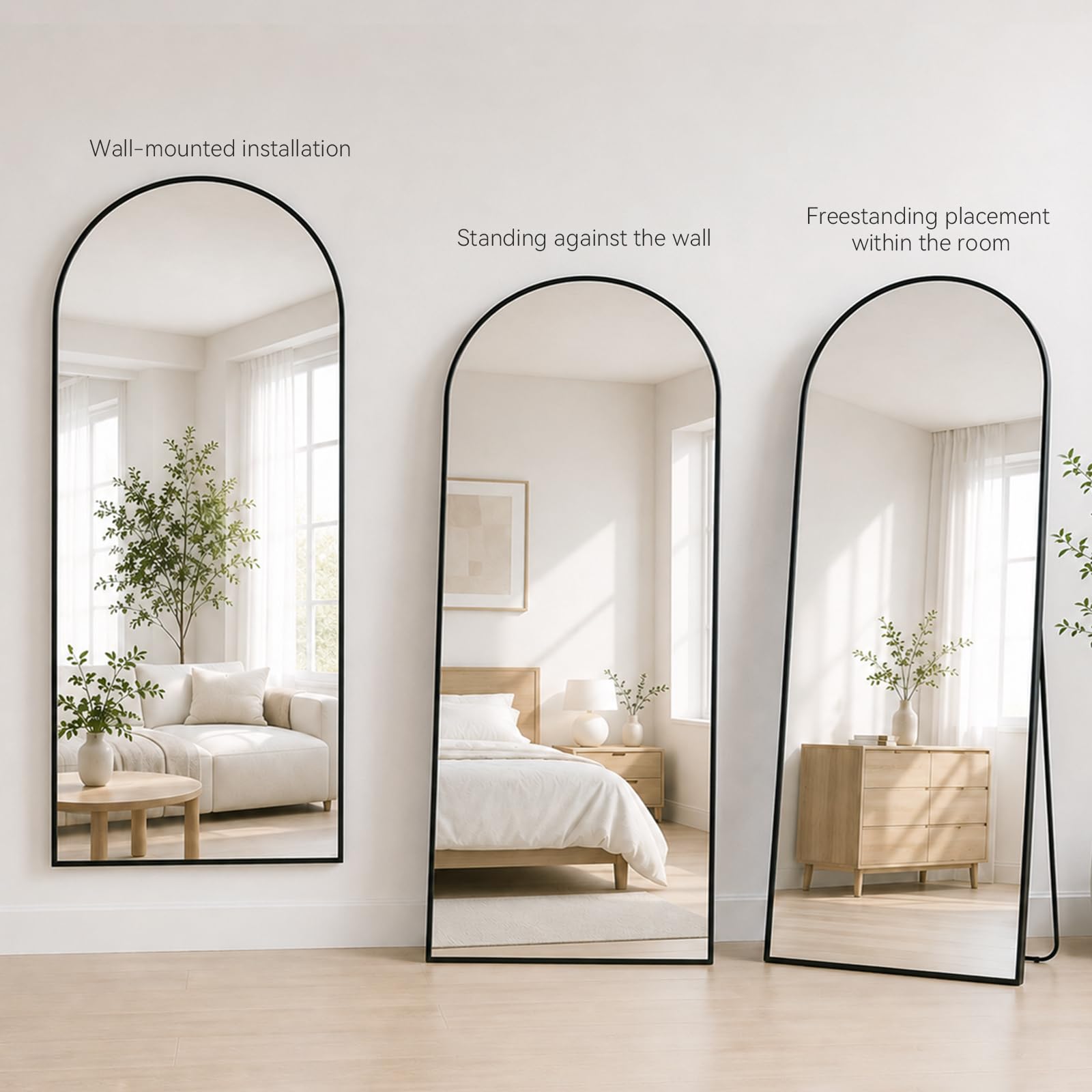 Ganzkörperspiegel 165x60CM Standspiegel mit Aluminiumrahmen, Wandspiegel Groß Schwarz, HD-Glas Bruchsicher, Spiegel Ganzkörper für Schlafzimmer Ankleidezimmer Wohnzimmer