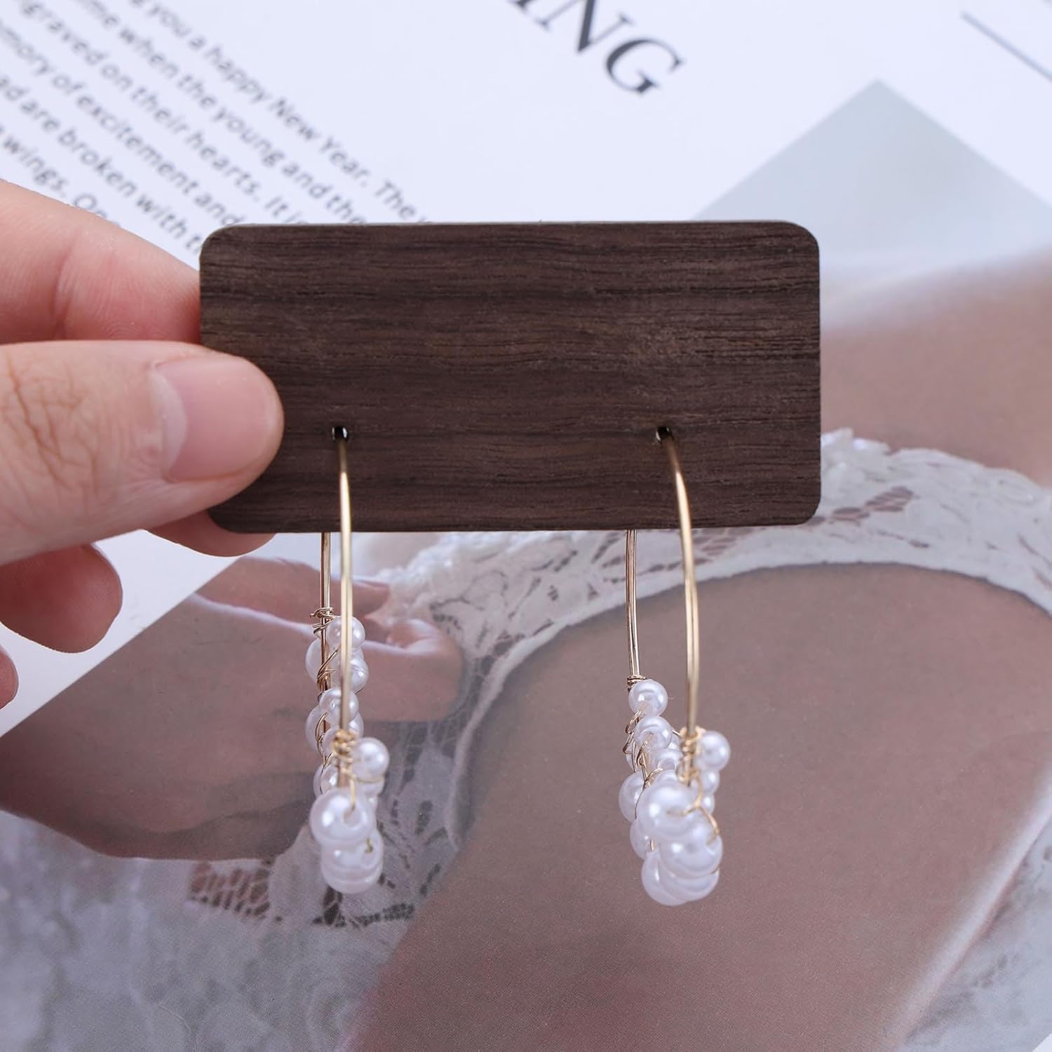 Vintage Pearl Hoop Earrings Large Pearl Circle Dangle Earrings Gold White Pearl Circle Earrings Round Pearl Beaded Hoop Earrings Pearl Circle Hoop Earrings Jewelry for Women - Image 5