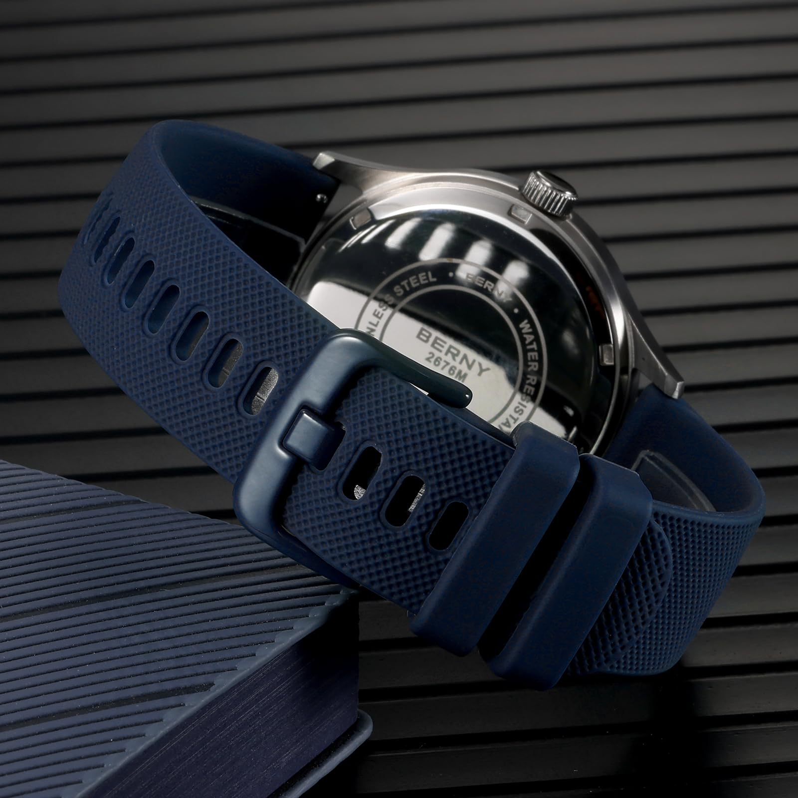 BERNY Mens Cuarzo De Acero Inoxidable Sólido Reloj De Agua Relojes Deportivos A Prueba De Agua para Los Hombres Luminosa