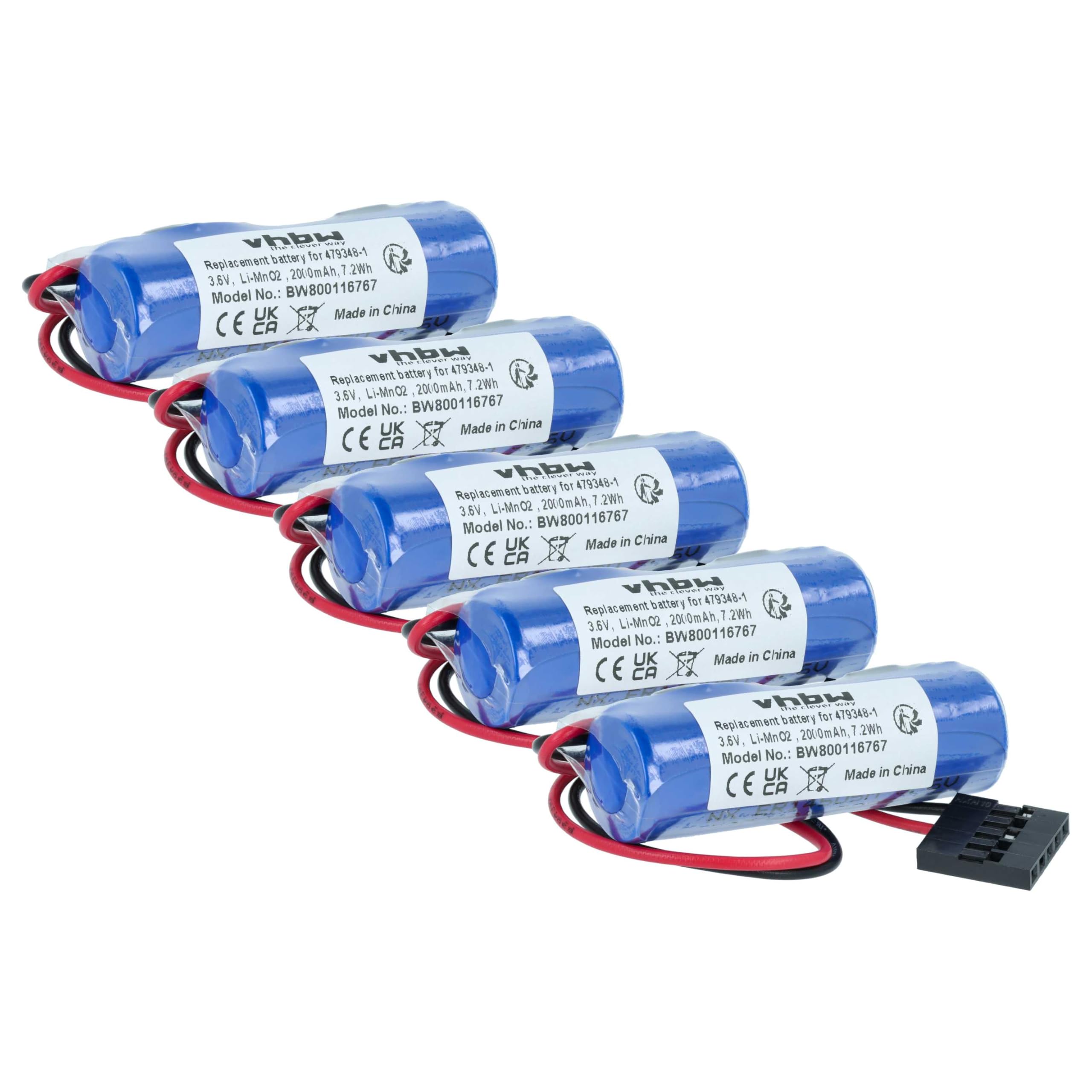 vhbw 5X batería Compatible con Toshiba ER6V with JAE 5Pin Connector Controlador de periférico (2000 mAh, 3,6 V, Li-MnO2)