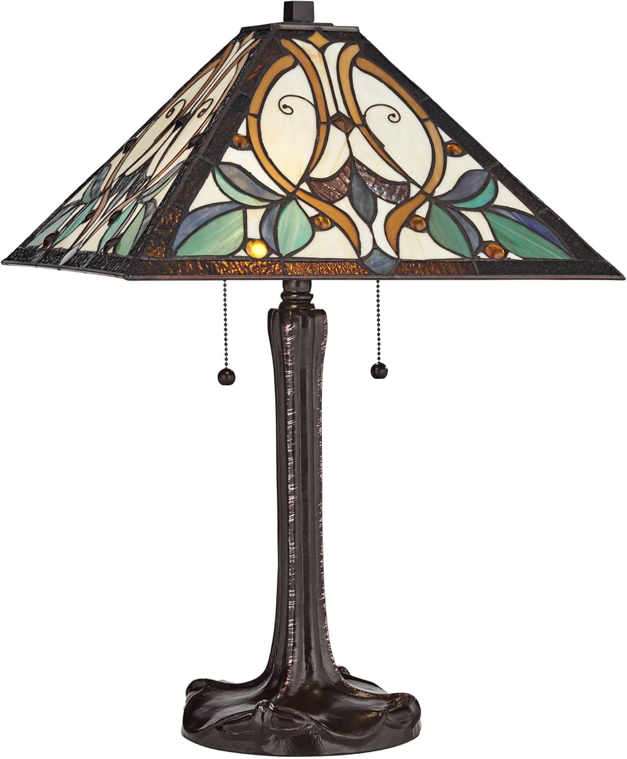 Robert Louis Tiffany Victorian Tiffany Style Table Lamp 25" High Dark Bronze Metal Multicolored Antique Stained Glass Art Shade Cottage Core Decor for Living Room Bedroom House Bedside Nightstand
