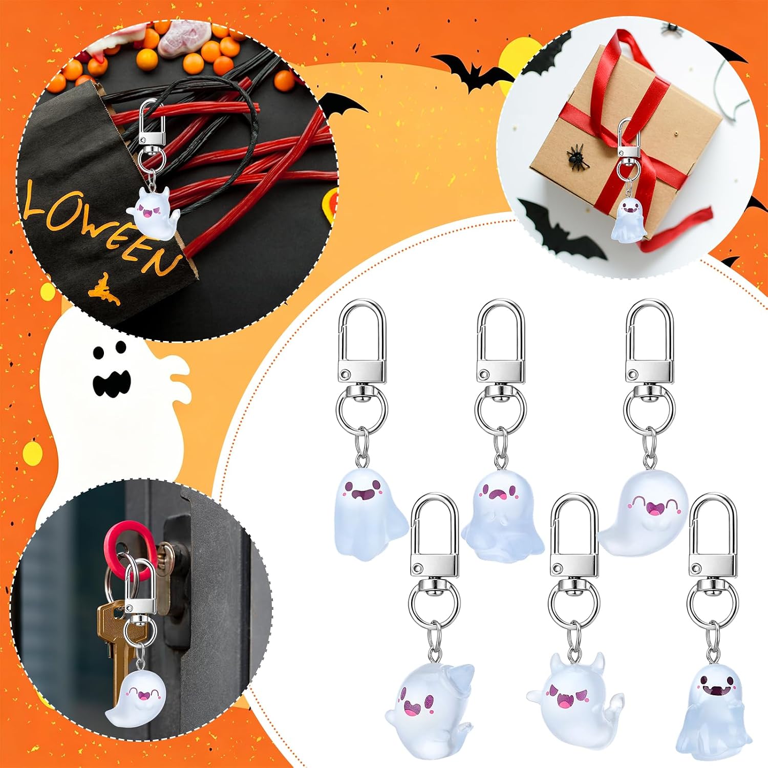 36 Set Glow in The Dark Ghost Keychains for Halloween Boo Basket Stuffers