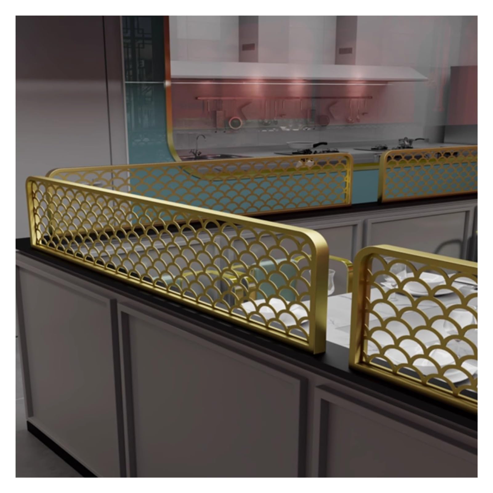 KLGFBDC Stylish Gold HOL Out Partitions for Dining Areas, Non-Fading Restaurant Desk Dividers, 30x90cm Hot Pot, Elegant Space Separator for Cafes and Restaurants