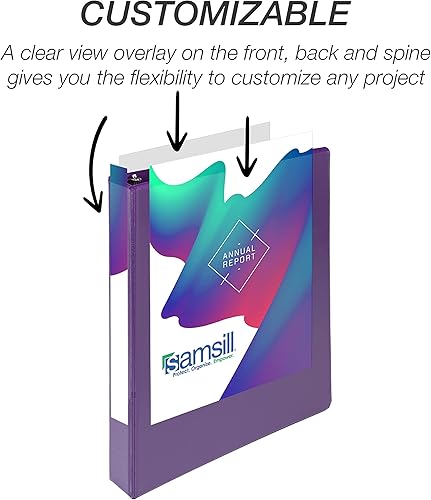 Miniatura 6 de Samsill Carpeta duradera de 1 pulgada, fabricada en los Estados Unidos, carpeta de anillos en D, carpeta transparente personalizable, morado,