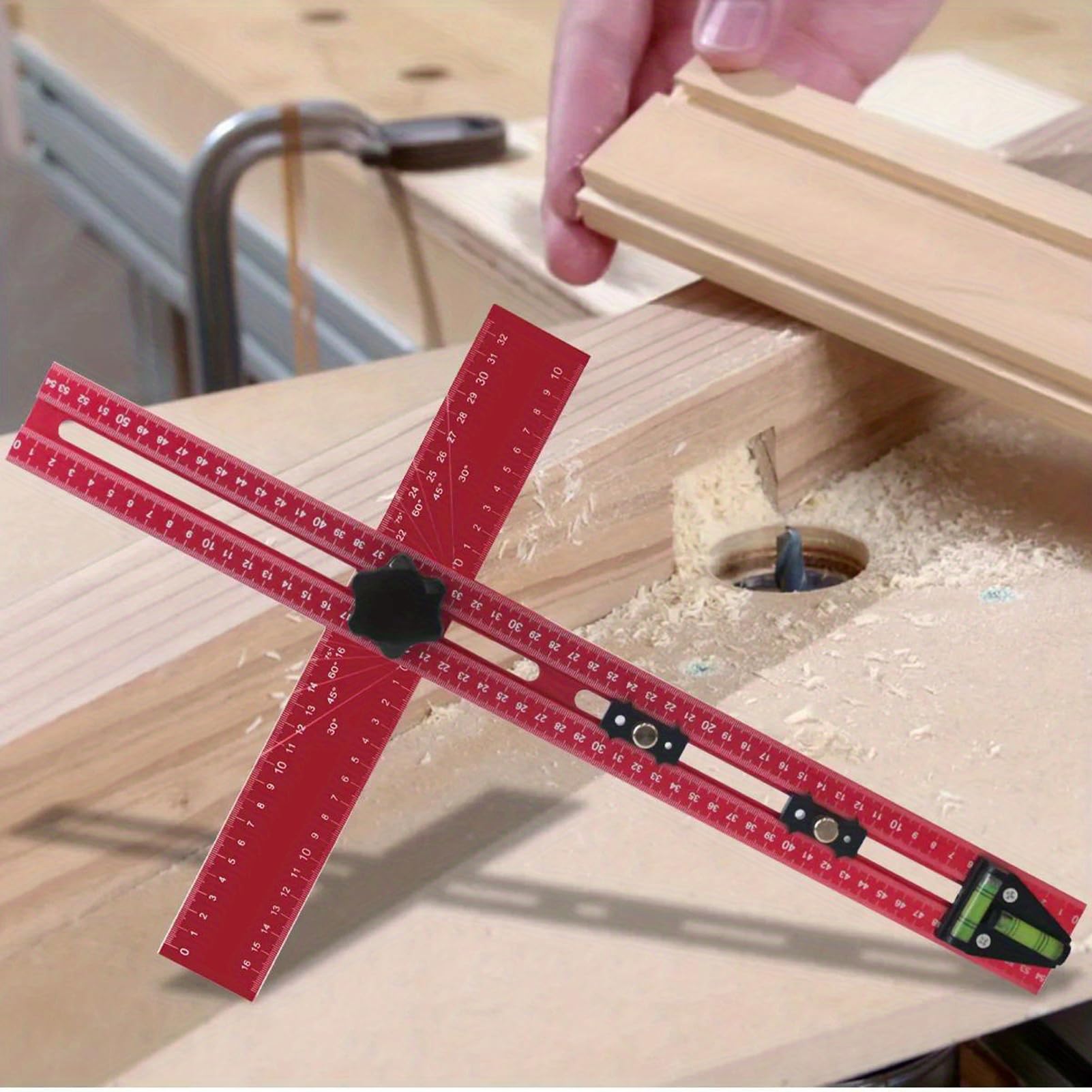 Règle de positionnement de forage |Outil de mesure et de marquage multi-angle pour le travail du bois/menuiserie/bricolage |Règle en forme de T en alliage d'aluminium avec 2