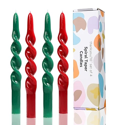 LPUSA 10 inch Christmas Taper Candles-Green and Red Spiral Candles-Unscented