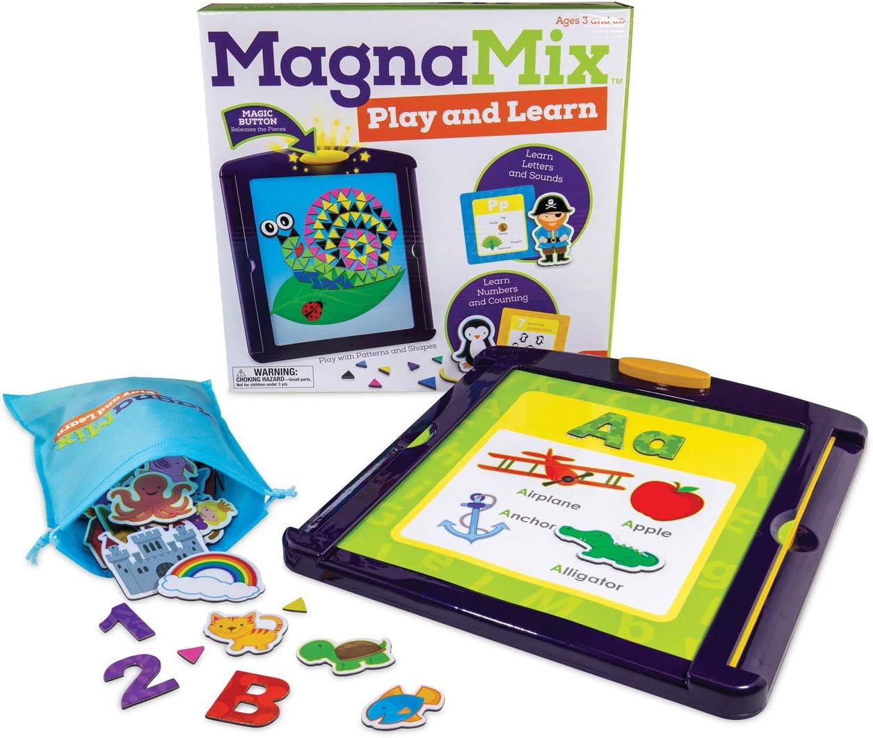 MindWare MagnaMix Play and Learn Magnetic Board Educational Toy for Preschool Kids Ages 3+, Teaches Letters, Numbers, Counting, Patterns, and Early Learning Skills