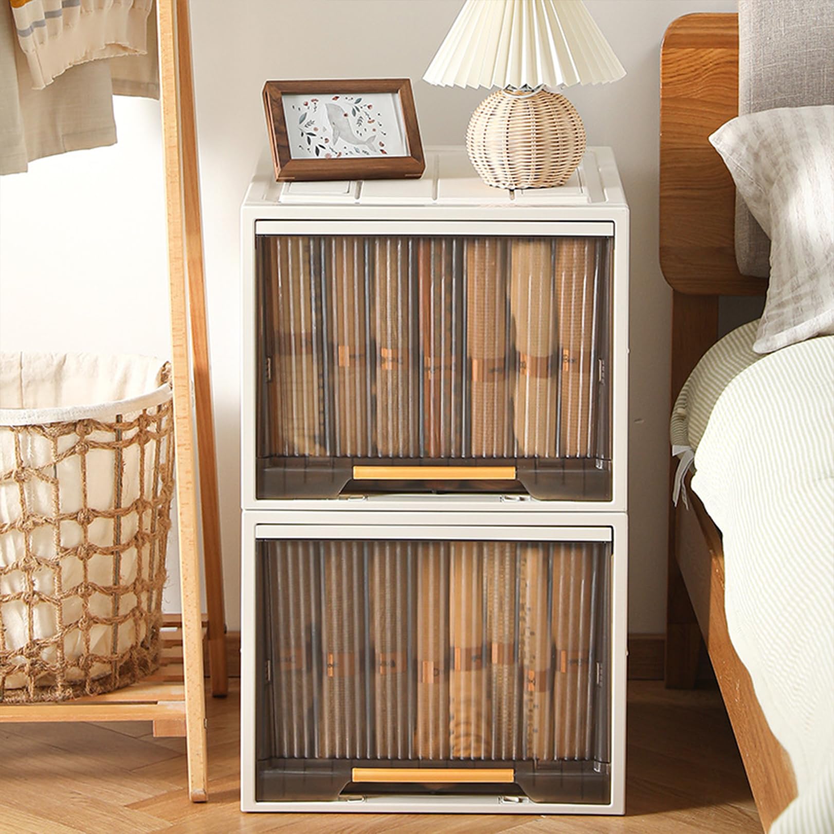 Boîte de Rangement Empilable, Organisateur Pliable, Armoire de Rangement, Boîtes à Vêtements, Organisateur De Tiroir En Plastique Pour Chambre à Coucher