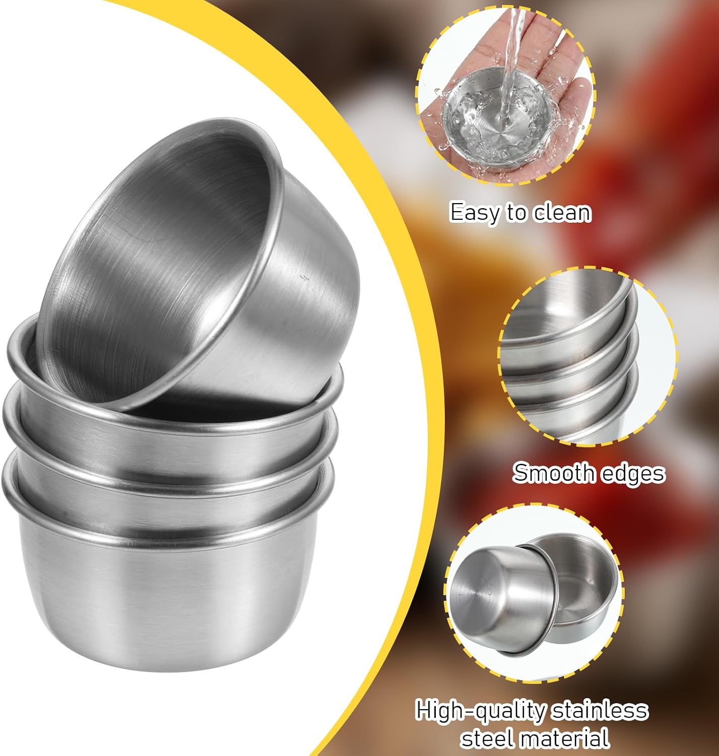 8 Pcs 2 oz Stainless Steel Sauce Cup Mini Dip Bowls Reusable Metal Ramekins Condiment Cup Small Dipping Sauce Cups Containers for Ketchup, Side Dishes, Appetizer, Dips, Sushi, Snacks
