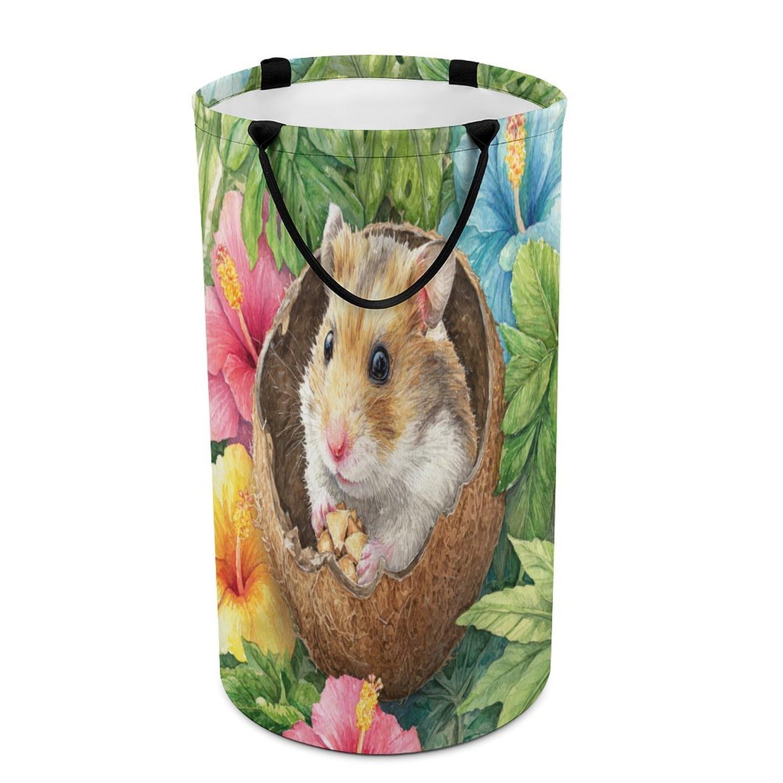 LUYYSKY Beautiful Classic Cute Hamster Versatile Storage Laundry Basket, Colorful Realistic Palm Leaves Animals Hamster Flowers Large Capacity Bathroom Hamper With Handle