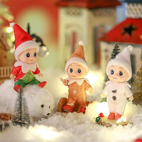 Miniatura 2 de 2 piezas de muñeca elfo de Navidad, pequeños gemelos en pantalones con babero y body accesorios en miniatura, juguete de elfo verde y rojo, adecuado