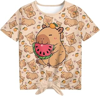 Xhuibop Cute Shirts for Girls Comfy Summer Tops Tie Knot Front Design Tees for Kids 5-12