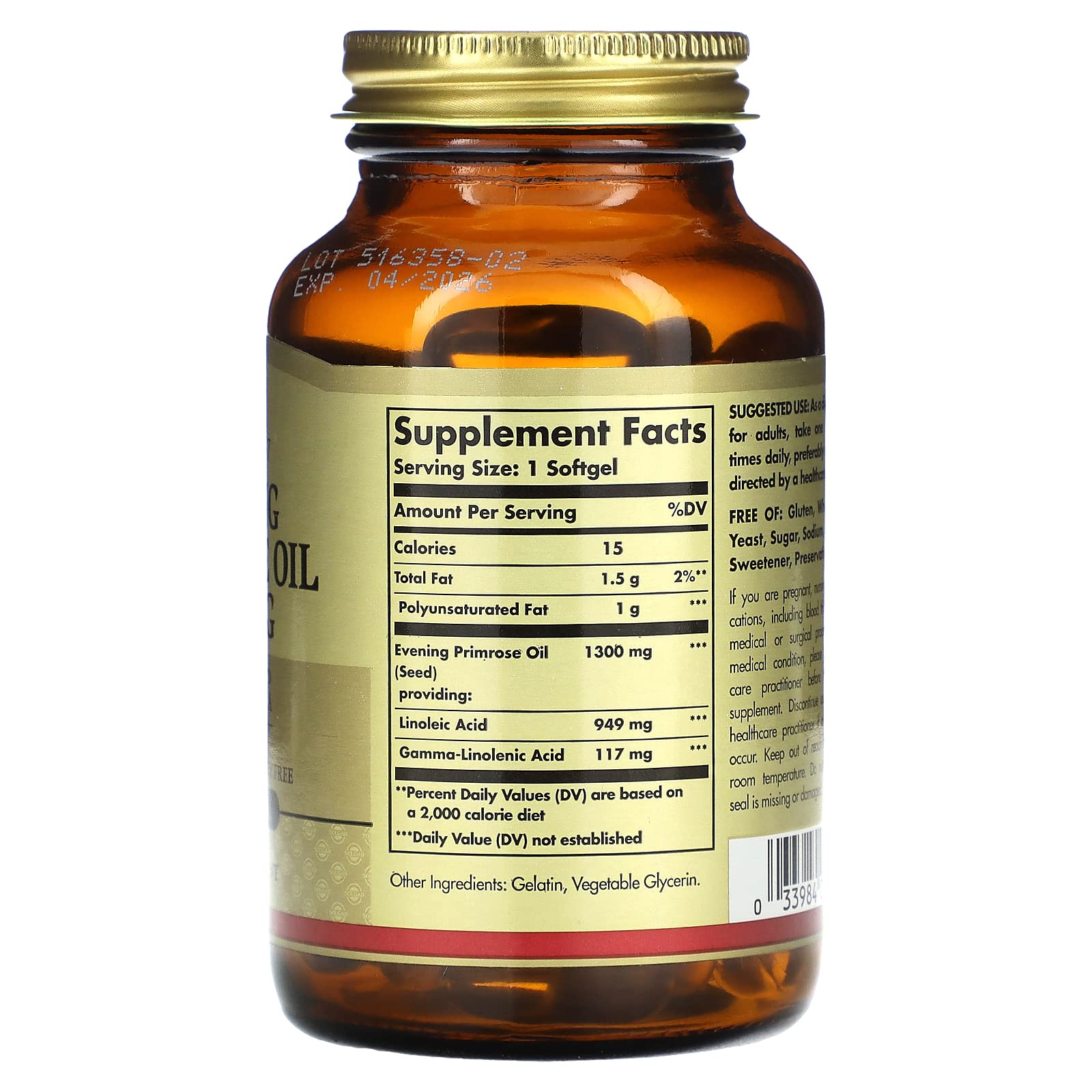 Solgar Evening Primrose Oil 1300 mg, 60 Softgels - Promotes Healthy Skin - Nutritional Support for Women - Non-GMO, Gluten Free, Dairy Free - 60 Servings