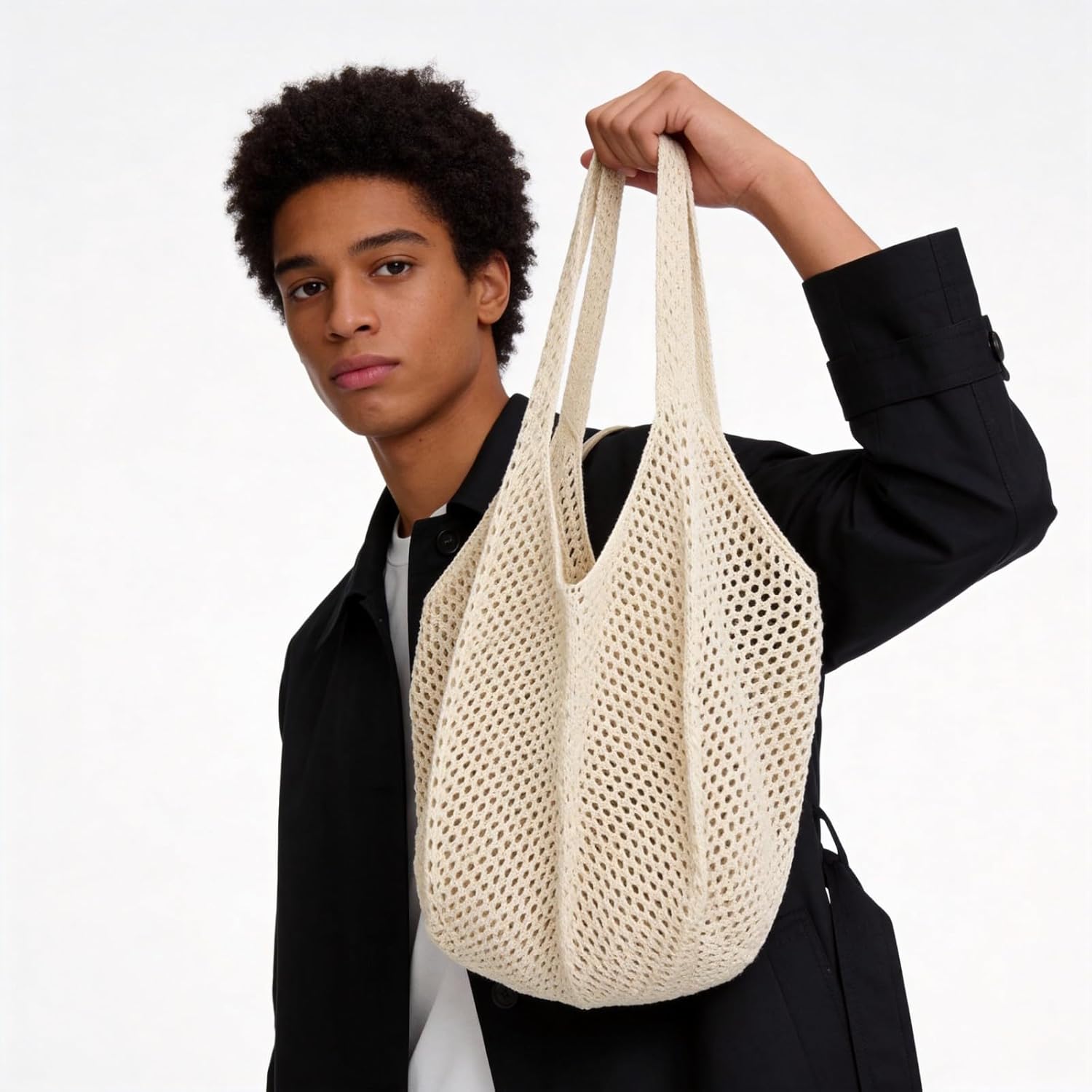 Women’s Solid Color Boho Crochet Tote Handbag, Handmade Woven Shoulder & Handbag, Lightweight Summer Knitted Purse