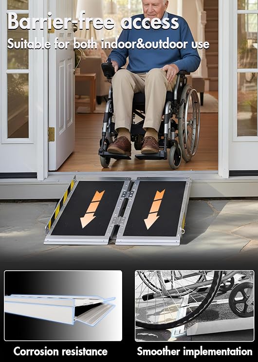Protable Wheelchair ramp 2FT,Non-Slip Folding Aluminum Handicap Ramps,Threshold Ramps for Home,Holds up to 800lbs,Wheelchair ramp for Steps,Mobility Scooter,Stairs,Doorways (Non-Slip 2FT)