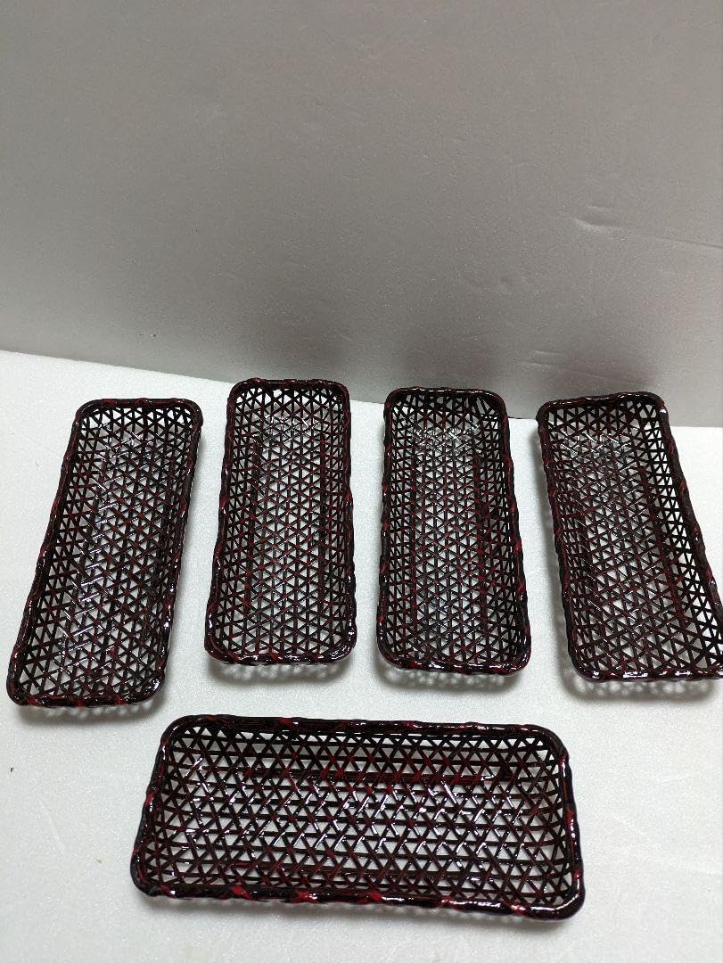 籃胎漆器 お盆 果物籠菓子器 茶托 5枚 おしぼり受け 5個 計12