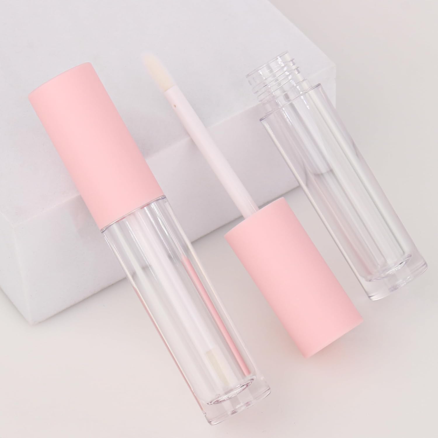 COSIDEA 26pcs 4ml Round empty lip gloss tubes bulk with wand Pink lipgloss bottle containers round