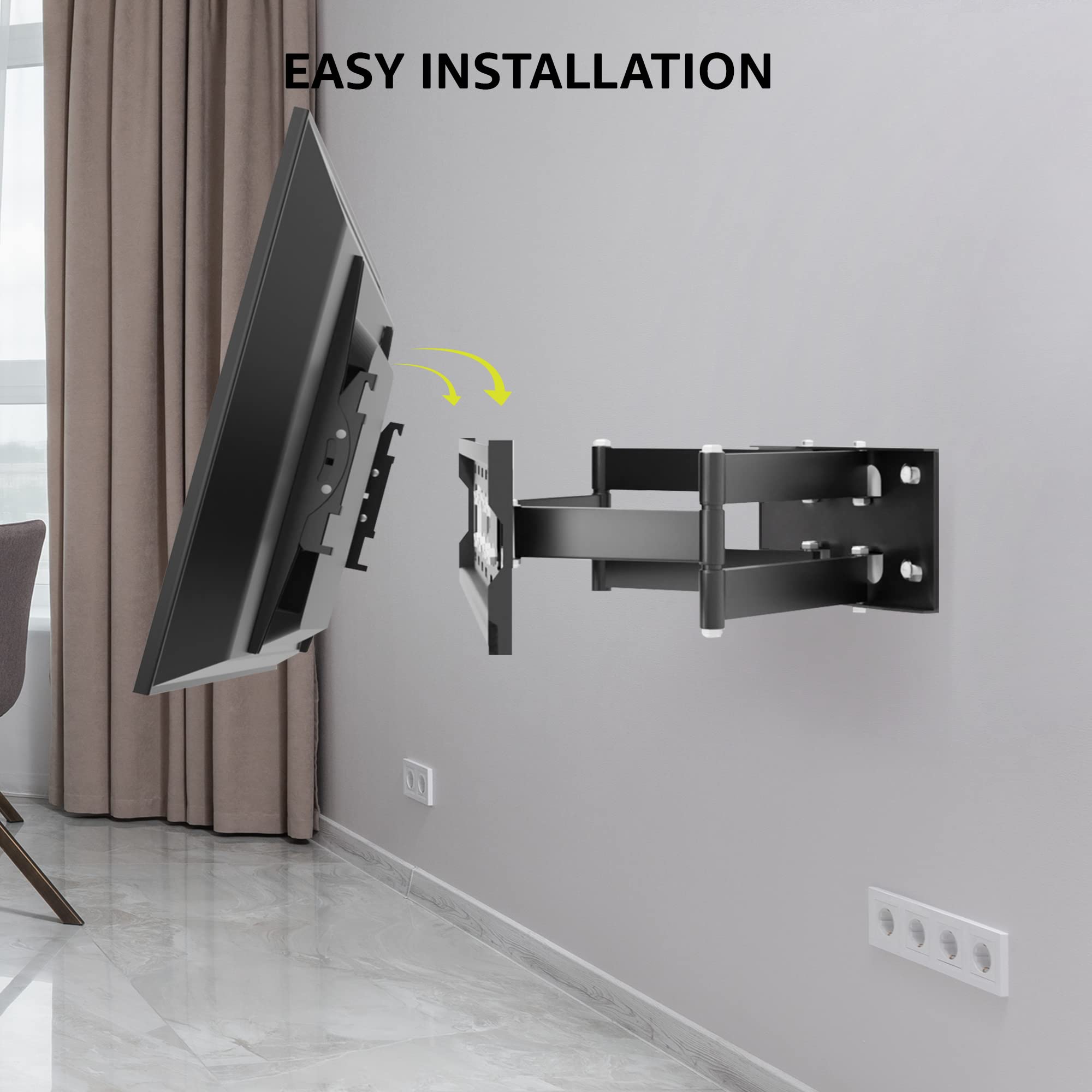 Leyf Soporte de Pared para TV Ajustable, inclinable y Giratorio - Soporte de TV para televisores y monitores Planos curvados - VESA 400x600 MAX (32''-75'')- 50kg MAX - Soporte de TV Inclinado,