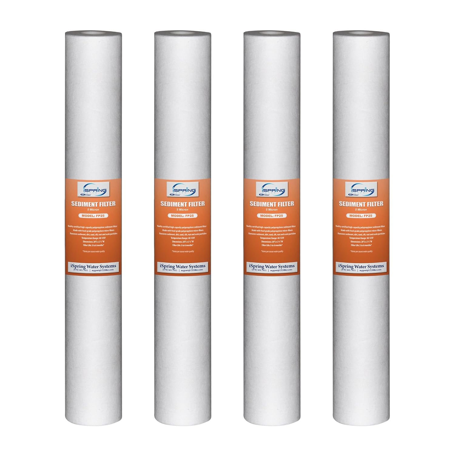 iSpring FP25X4 High Capacity 20 x 2 5 Water Replacement Cartridges Fine Sediment Filter 5 Micron 4 pieces
