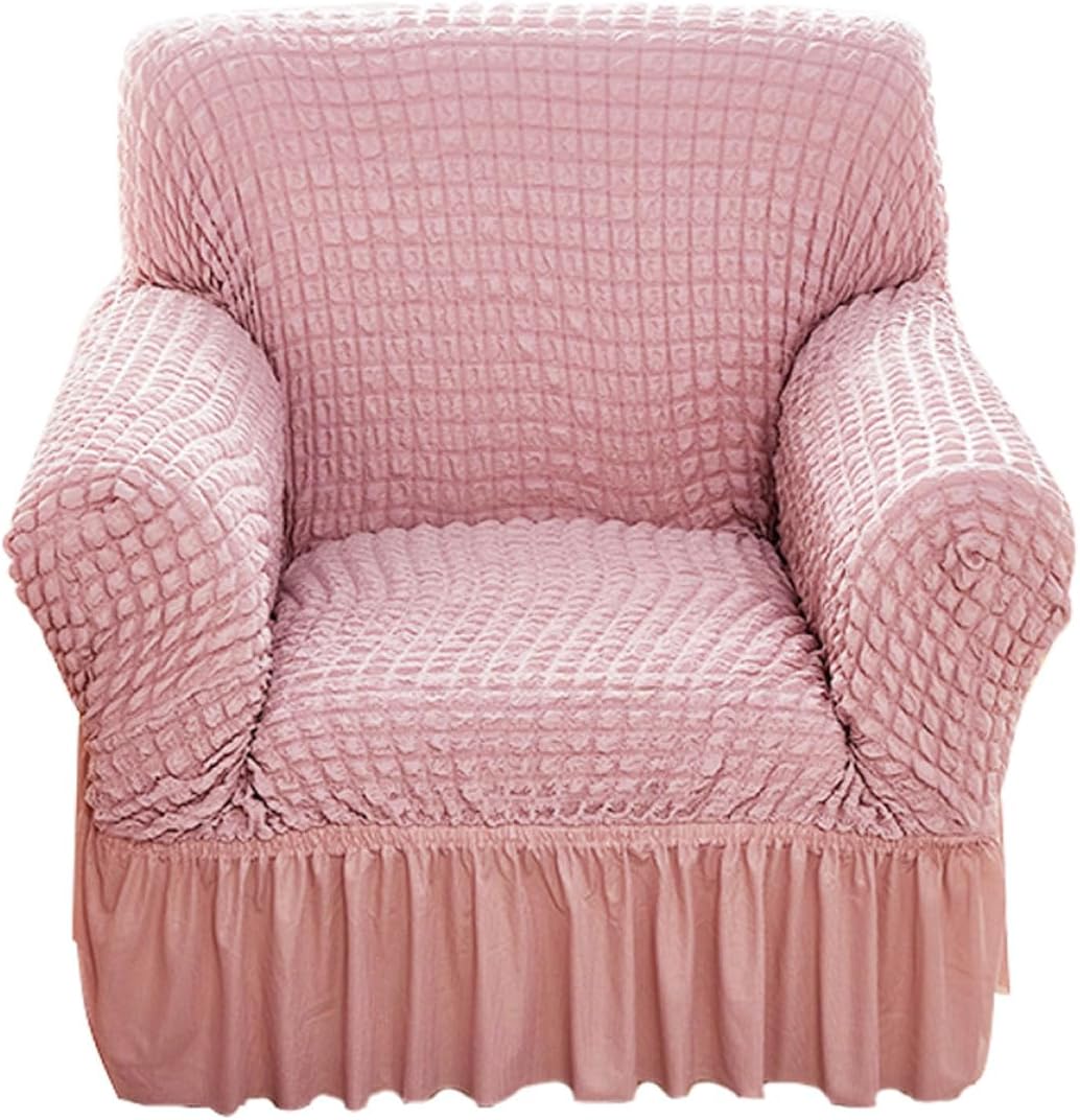 Recliner Slipcover for Chair Pink Elastic Fabric Full Wrap with Skirt Edge Sofa Protector Cover for Lounger, Stretchable Recliner Cover Suitable for Living Room