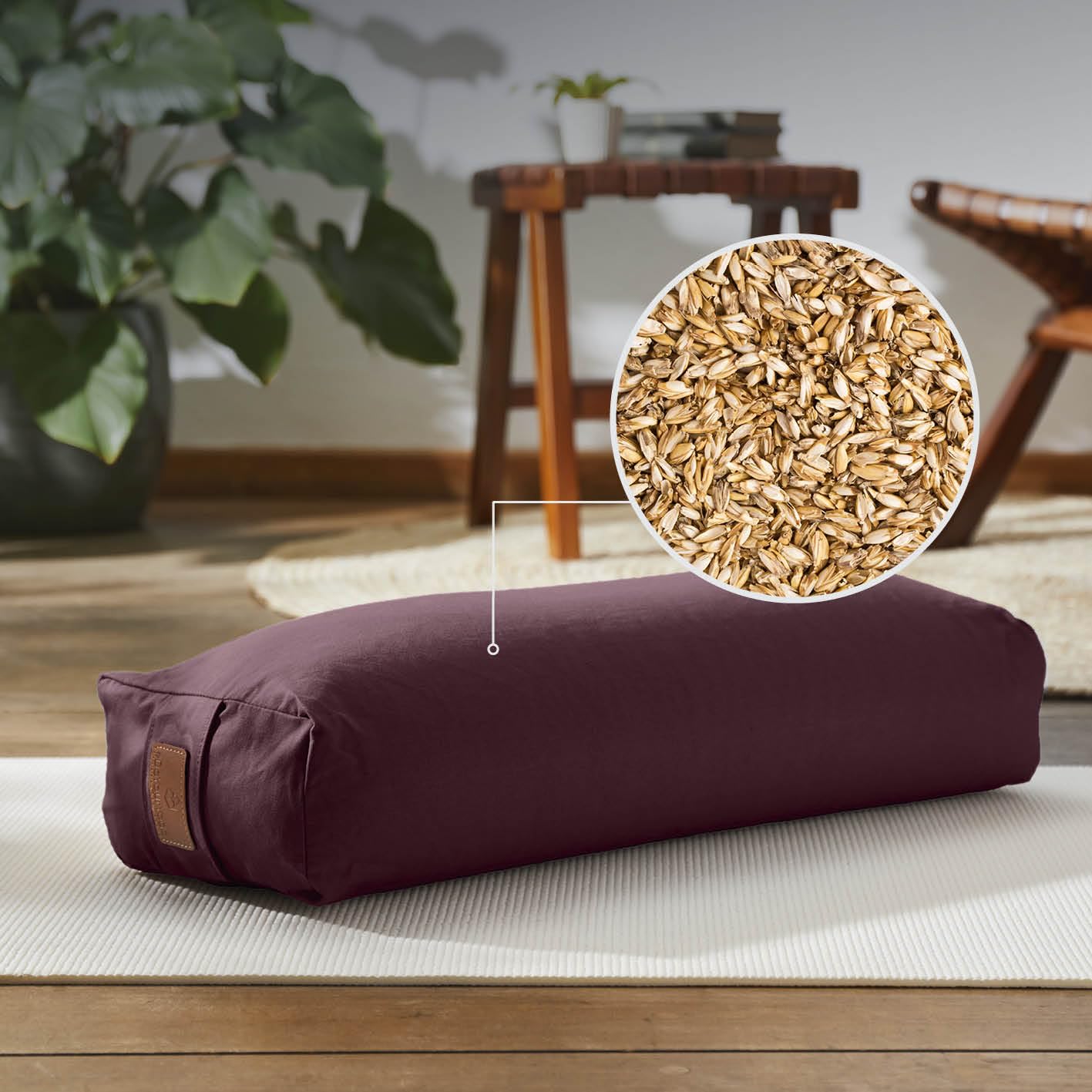Bolster yoga angolare »Paravati« con pula di farro bio/ Lung. ca 67cm e ca. 13cm Altezza - ideale come cuscino yoga/cuscino zafu/cuscino meditazione/supporto meditazione. 100% cotone- marrone terra