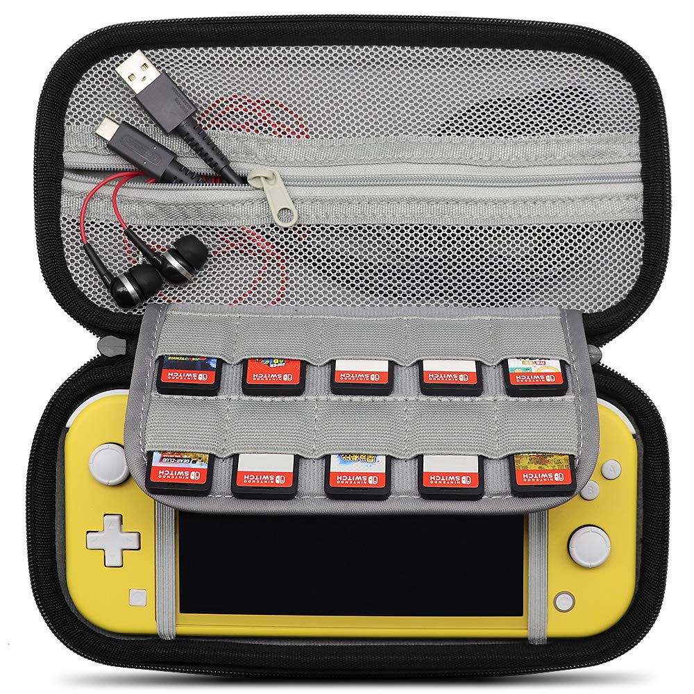sisma Switch Lite Case Compatible with Nintendo Switch Lite, 10 Game Cartridge Holders, Travel Carrying Case Storage for Switch Lite Accessories, Grey