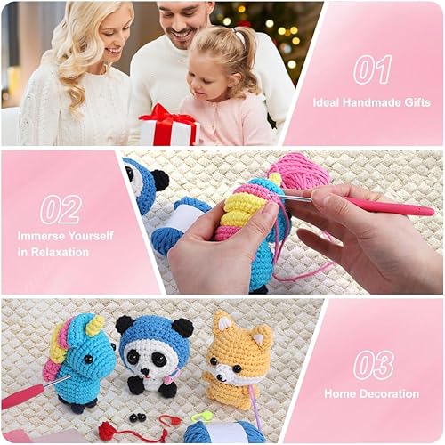 Miniatura 6 de Kit de ganchillo para principiantes, adultos y niños, kit de animales de ganchillo Amigurumi, fácil de aprender a tejer con tutoriales en video paso
