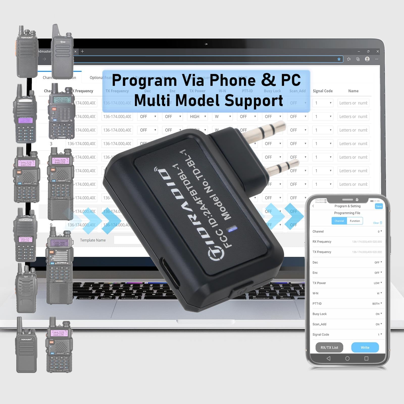 Ham Radio Wireless Programmer Adapter APP and PC Programming, Support Baofeng UV-5R mini UV-5RM UV-5RH UV32 BF-88E Walkie Talkies and Multiple Models No Driver Issues Instead of Program Cable