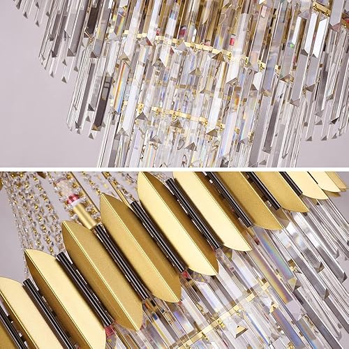 Miniatura 7 de Afficat Candelabro de cristal dorado de lujo, 3 niveles con forma de gota de lluvia K9 para comedor, estilo emperador, lámpara de techo colgante