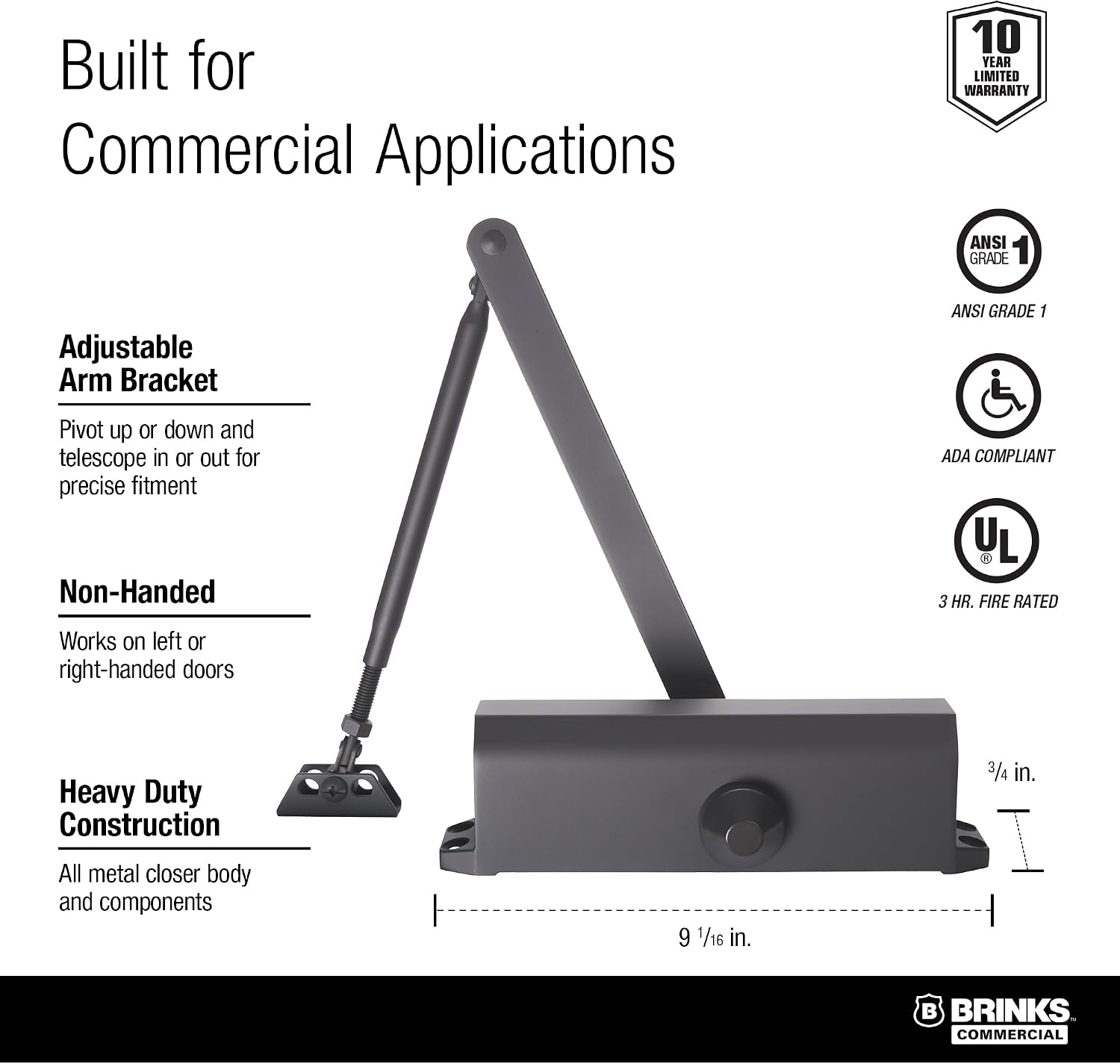 Medium Duty Commercial Door Closer UL Listed, Bronze