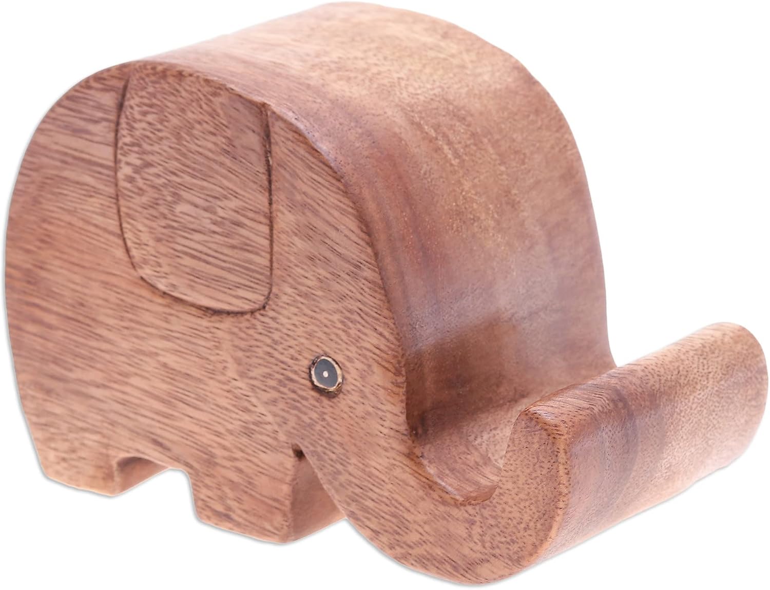 NOVICA Handcarved Wood Phone Holder Elephant Themed Raintree Brown Thailand Gadgets Gear Recycled 'Helpful Trunk'